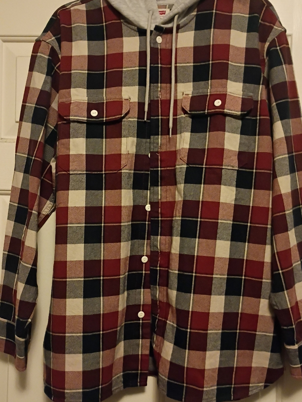 Levi's Burgundy Navy Cream Plaid Button-Down Hooded Shirt